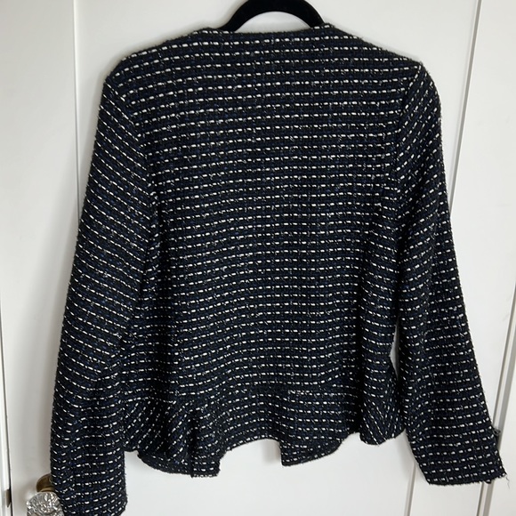 🛍️Anthropologie Dolan black blue tweed lurex peplum jacket L - Picture 9 of 10